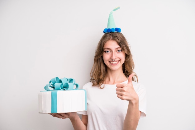 Ragazza che tiene una torta di compleanno