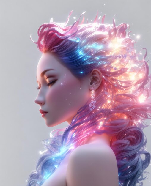 Ragazza con capelli dai colori neon creati con l'intelligenza artificiale generativa