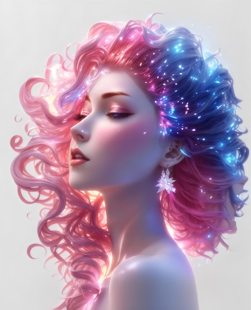 Ragazza con capelli dai colori neon creati con l'intelligenza artificiale generativa