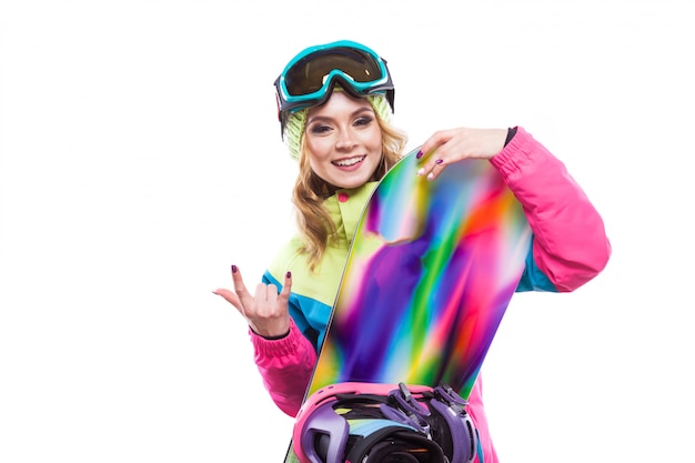 Ragazza con corna da snowboard