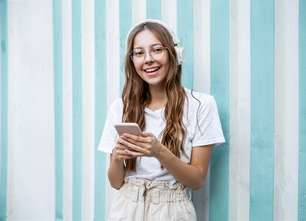 Ragazza con cuffie e cellulare