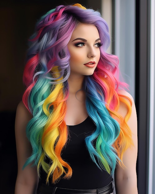 ragazza con i capelli arcobaleno moderni