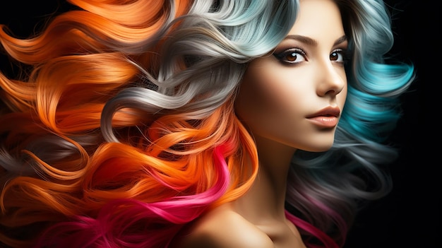 Ragazza con i capelli colorati vista di profilo di studio d'arte