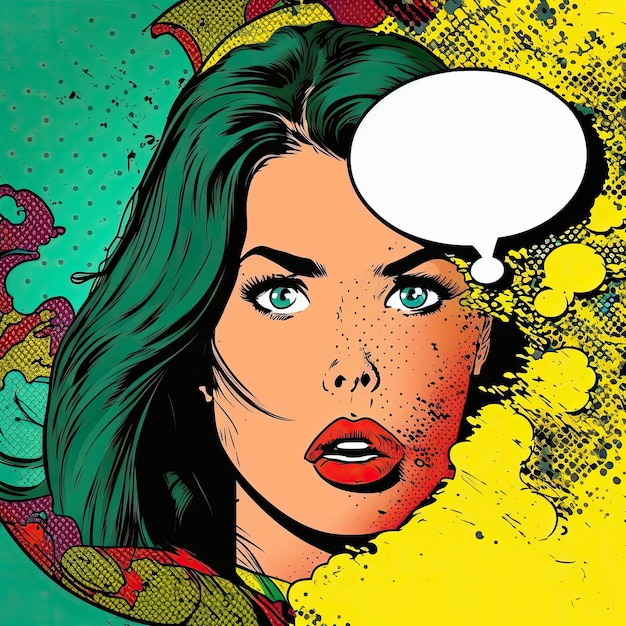 Ragazza con il fumetto in Pop Art Style illustrazione AI generativa