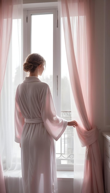 Ragazza con il vestito rosa sul retro