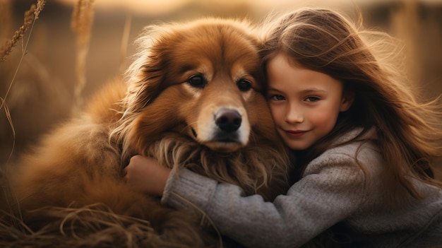 ragazza con l'amicizia e l'amore del cane