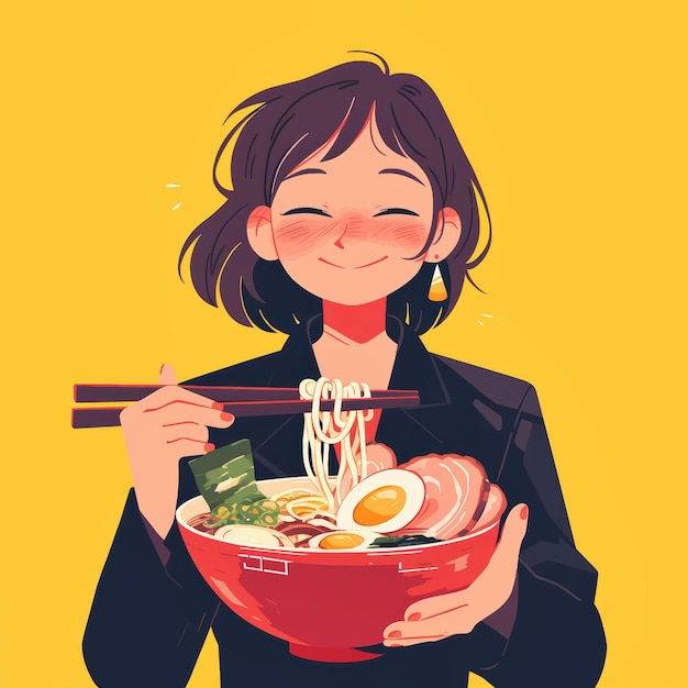 Ragazza con l'illustrazione del ramen