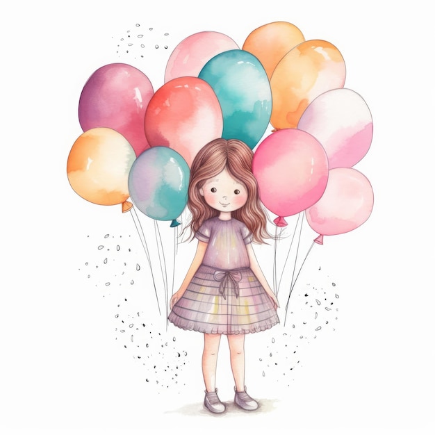 Ragazza con l'illustrazione di palloncini Illustrazione AI Generative