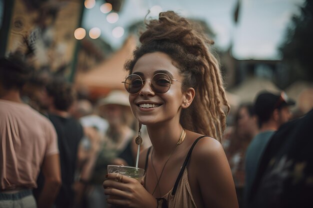 Ragazza con la birra al festival