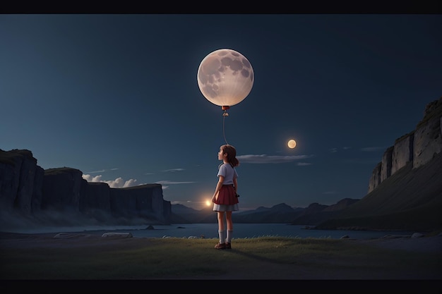 Ragazza con la luna come palloncino