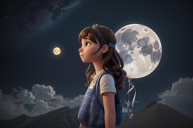 Ragazza con la luna come palloncino