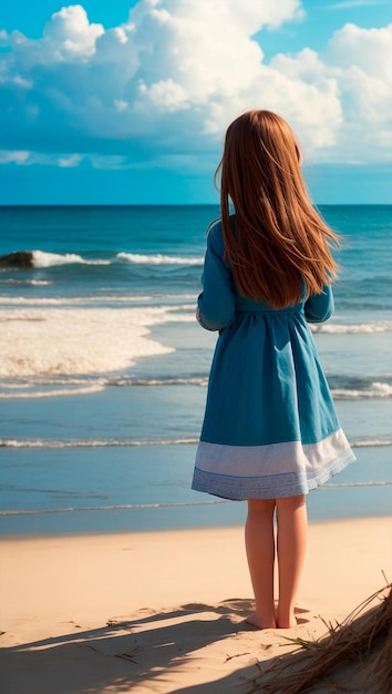 ragazza con la schiena sulla spiaggia che guarda il mare