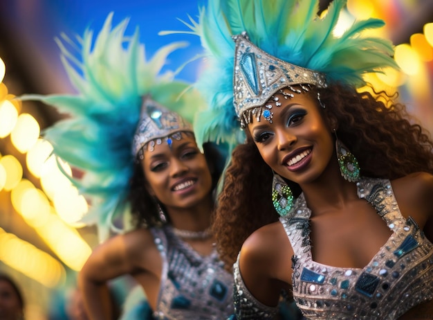 Ragazza con le piume vestita bene al carnevale