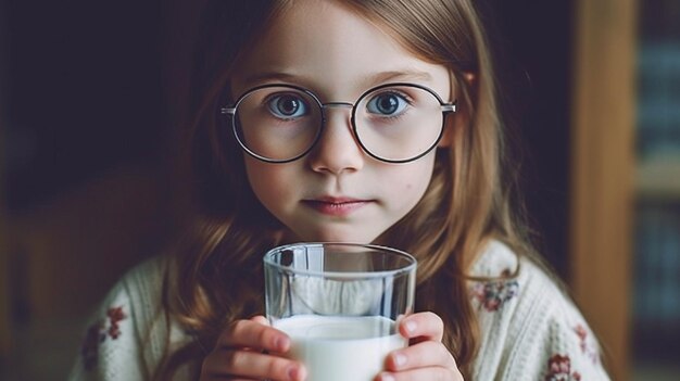 Ragazza con un bicchiere di latte IA generativa