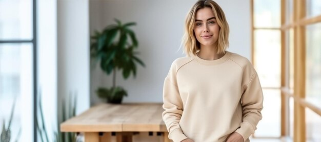 ragazza con un maglione beige IA generativa