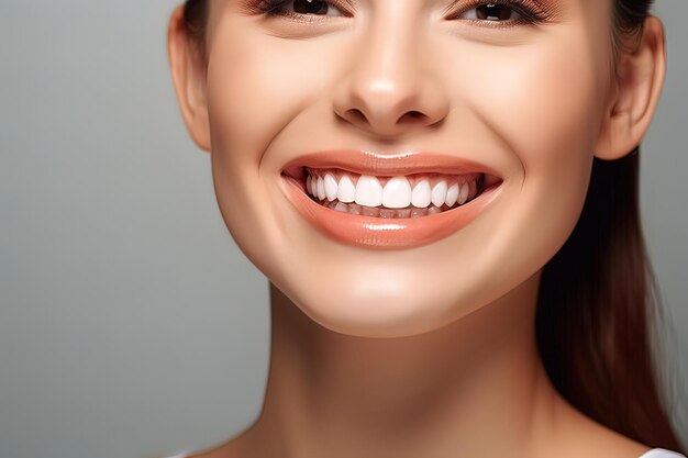 Ragazza con un sorriso bianco Il concetto di denti sani AI generativa