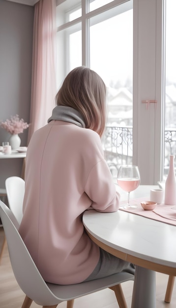 ragazza con un vestito rosa chiaro generato dall'AI