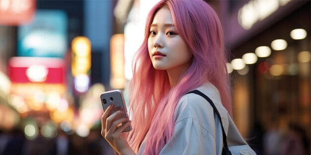 ragazza coreana con i capelli luminosi