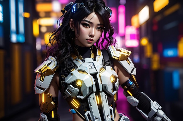 ragazza cyberpunk donna donna abito in oro bianco tecnologia futura