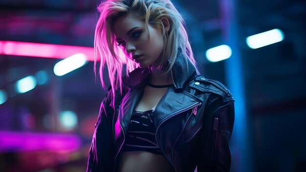 Ragazza cyberpunk, moda, IA generativa