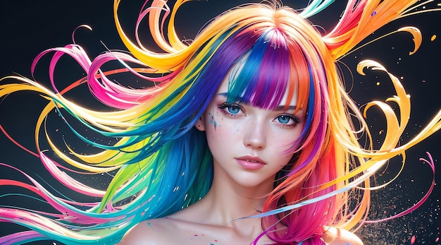 Ragazza d'anime dai capelli colorati