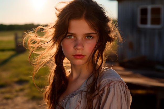 Ragazza dai capelli ricci e tristi.