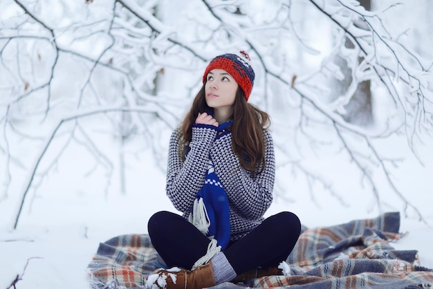 Ragazza del picnic invernale