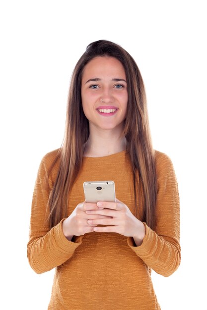 Ragazza dell&#39;adolescente che tiene un cellulare