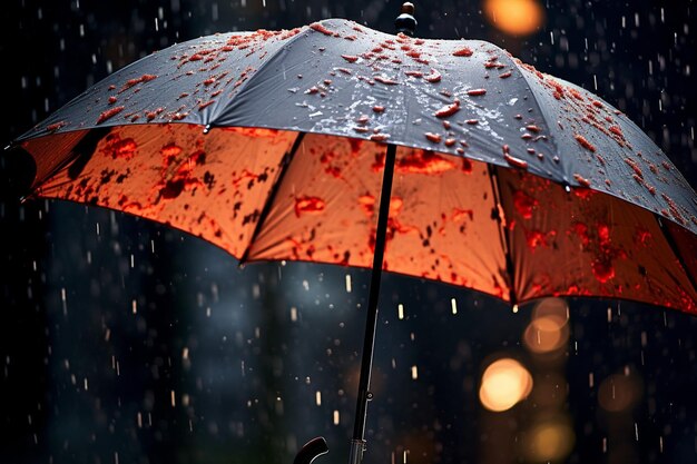 Ragazza di anime seduta sotto la pioggia con un ombrello e delle fragole