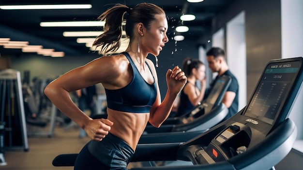 Ragazza di fitness che corre sul tapis roulant