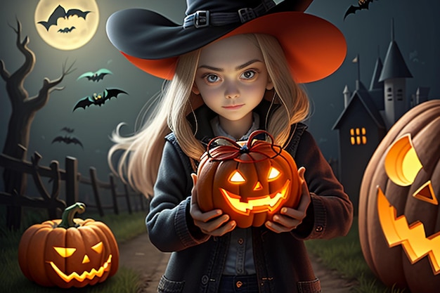 Ragazza di Halloween che dà l'illustrazione del fondo della carta da parati di promo di evento del regalo di Halloween