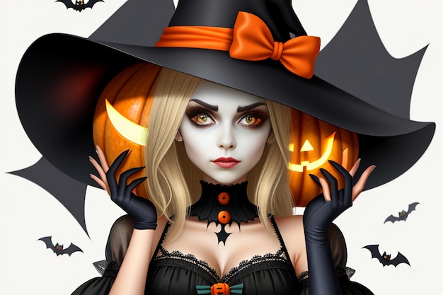 Ragazza di Halloween che dà l'illustrazione del fondo della carta da parati di promo di evento del regalo di Halloween