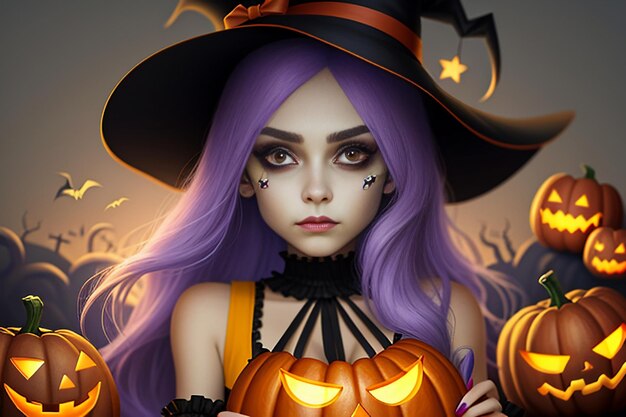 Ragazza di Halloween che dà l'illustrazione del fondo della carta da parati di promo di evento del regalo di Halloween