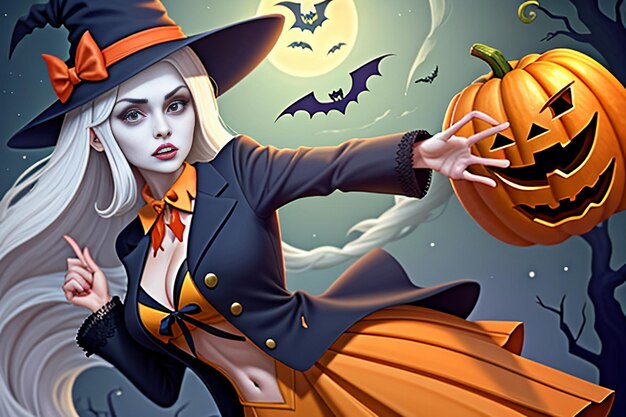 Ragazza di Halloween che dà l'illustrazione del fondo della carta da parati di promo di evento del regalo di Halloween