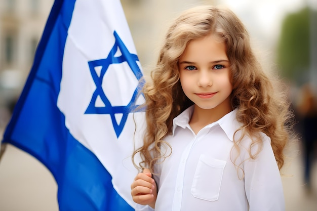 Ragazza ebrea con la bandiera di Israele