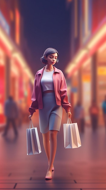 Ragazza elegante e bella che tiene molte borse della spesa su uno sfondo di lusso creativo Il concetto di shopping online ordini consegna di merci promozioni vendite Generative AI