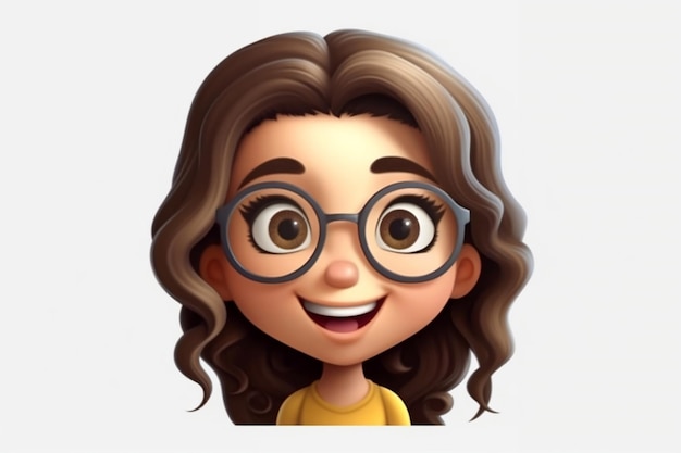 Ragazza Emoji con gli occhiali su sfondo trasparente AI