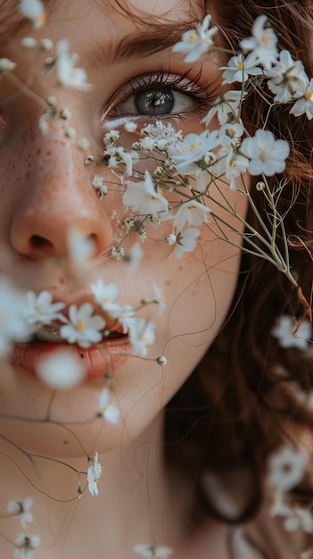 Ragazza enigmatica con fiori delicati