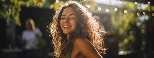 Ragazza felice che balla ad una festa all'aperto