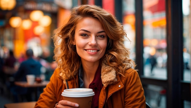 Ragazza felice con una tazza di caffè