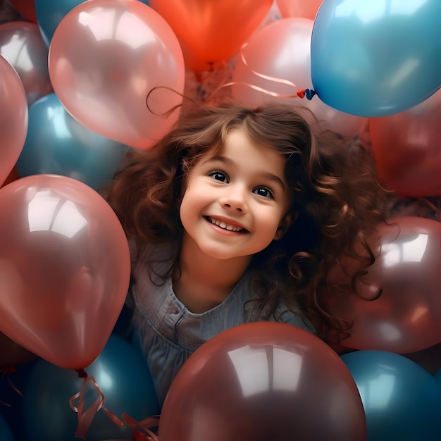 Ragazza felice di 6 anni con palloncini di elio ad alta risoluzione