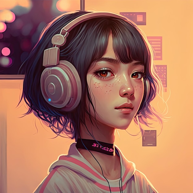 Ragazza illustrata che ascolta la musica