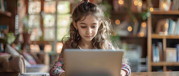 Ragazza impegnata nell'apprendimento online con il concetto di retroilluminazione calda Apprendimento online Studente impegnato Tecnologia di retroillumino caldo Educazione abilitata