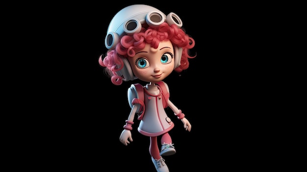 Ragazza in 3D, caricatura carino.