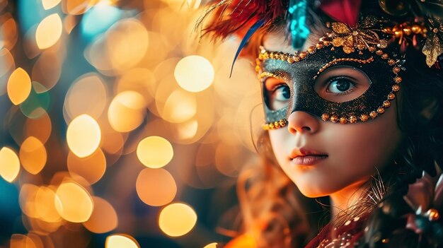 Ragazza in costume di carnevale e maschera