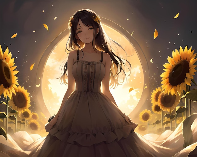 ragazza in girasoli ai generati