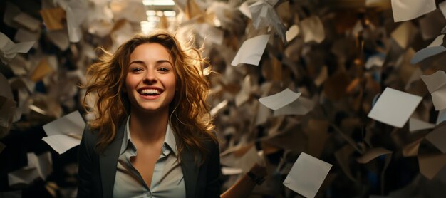 ragazza in ufficio alla fine della giornata lavorativa AI generativa