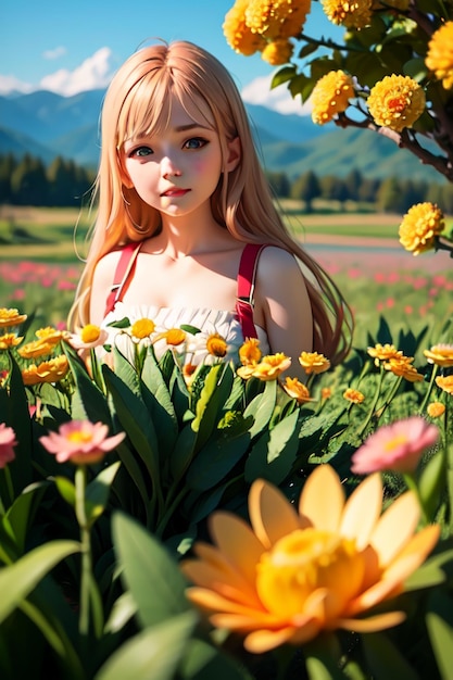 Ragazza in un campo di fiori