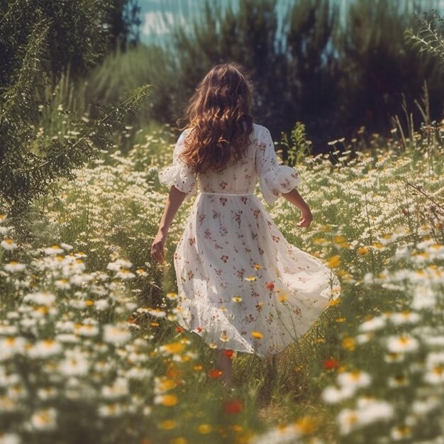 ragazza in un campo di margherite