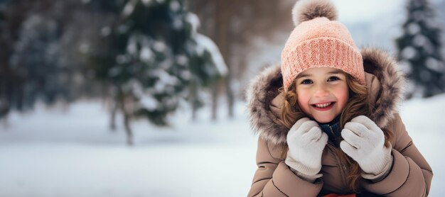 ragazza in un paesaggio innevato con un cappello d'inverno e guanti